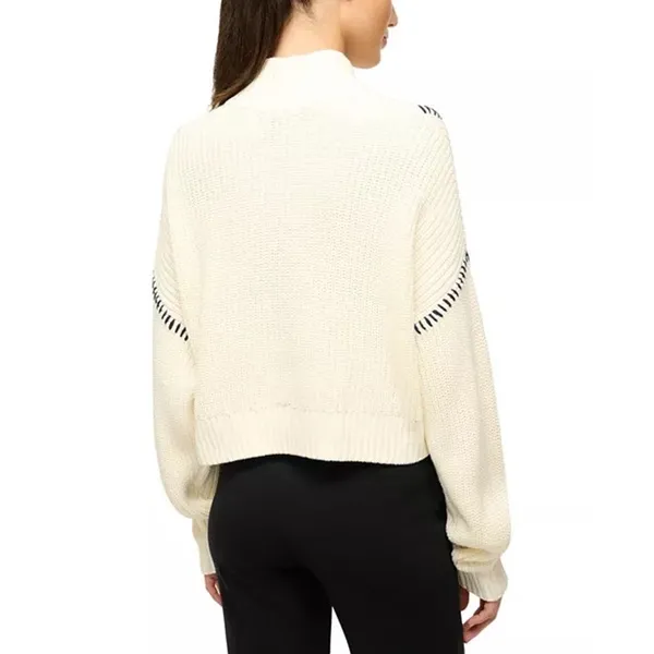 Staud Hampton Cropped Sweater Cream and Navy Blue Stitch - Image 8