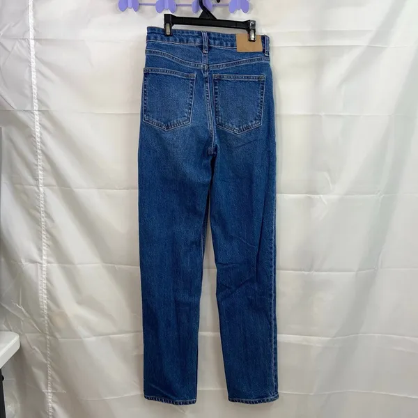 NWOT H&M women's‎ dark medium wash blue denim straight cut stretch jeans pants 2 - Image 5