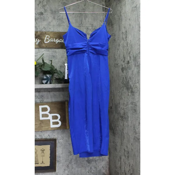 B. Darlin Notched Neck Side Slit Knit Bodycon Midi Dress Royal Slim Blue XL - Image 2