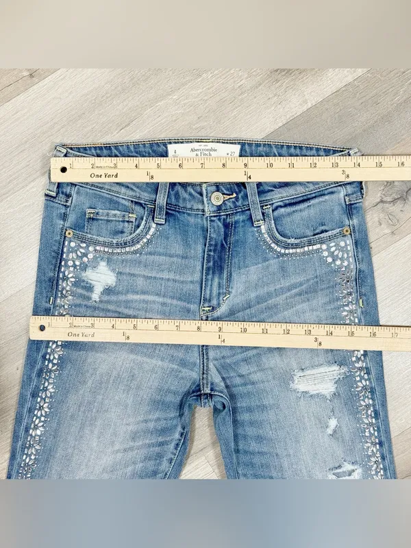 Abercrombie & Fitch Rhinestone Jeweled Distressed Skinny‎ Jeans Blue 4 - Image 10