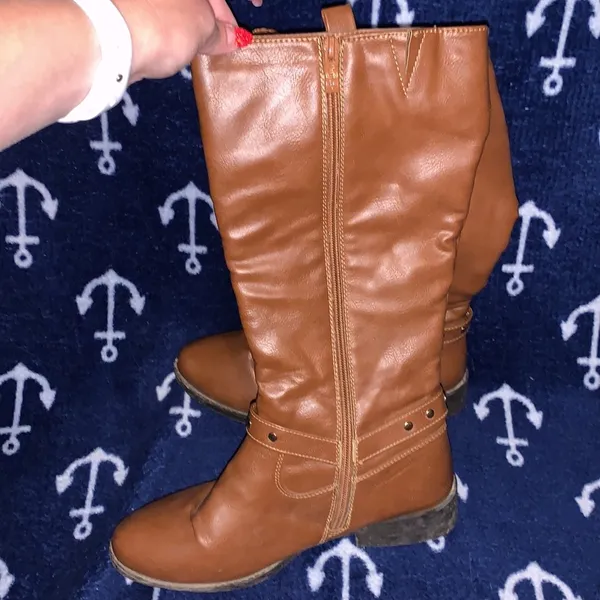 Wanted Lismore Tan Tall Boots With Strap & Stud Detail Inside Zip - Image 3