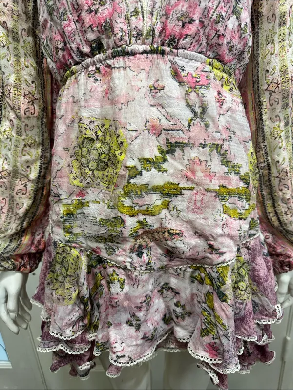 HEMANT & NANDITA Maya Cotton Paisley Floral Long Sleeve Mini Dress S Large - Image 6