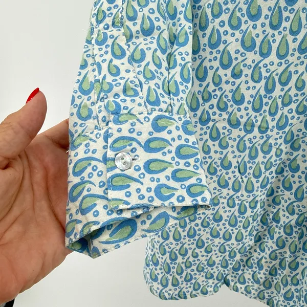 Rock Flower Paper Boho Paisley Print Tunic Blouse Shirt Blue Green Rayon Small‎ - Image 3