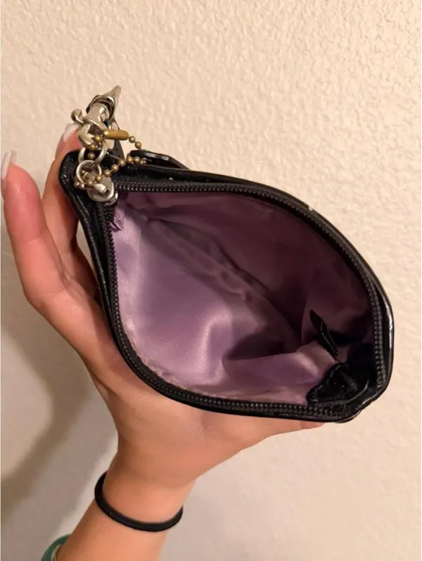 Vintage Black Coach Wristlet with Purple Interior - Image 3