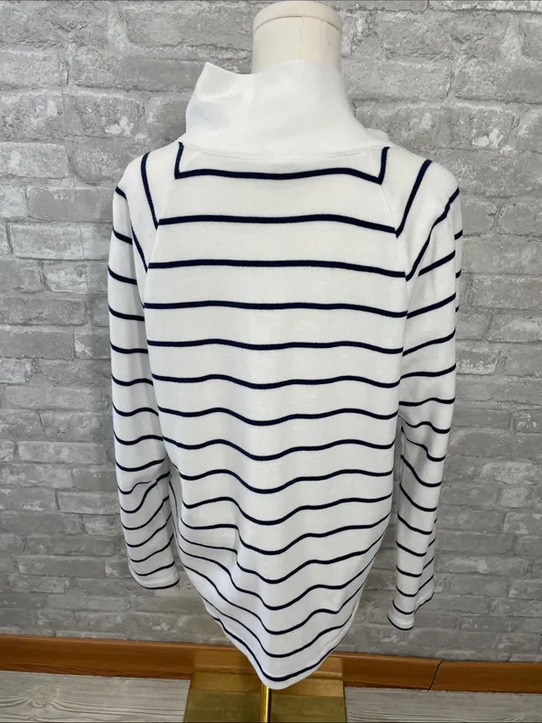 J. Crew White & Navy Striped wide button-collar pullover sweatshirt - Image 5