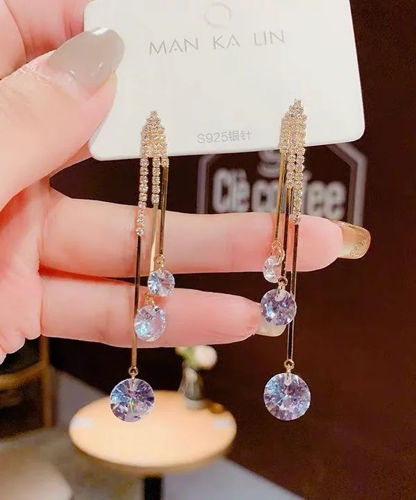 Crystal Long Tassel Dangle Drop Earrings for Women Gold - Image 3