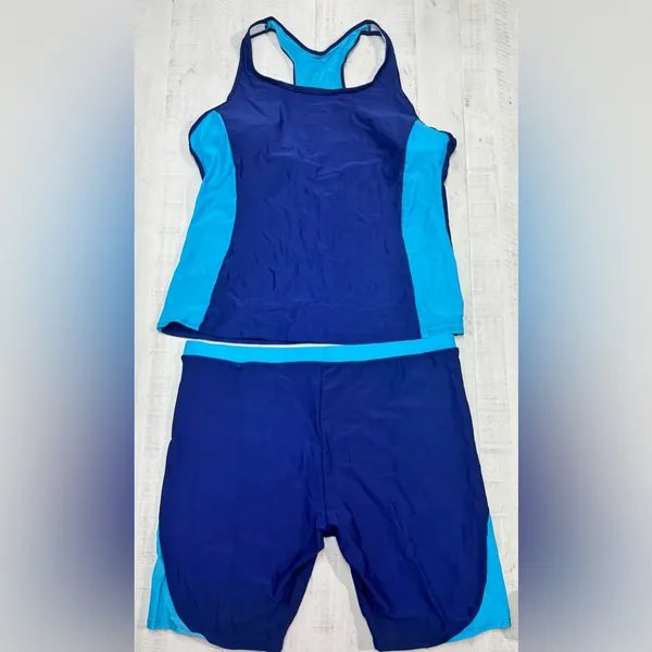 Plus size Tummy Control Tankini Boyshorts Navy Blue - Image 4