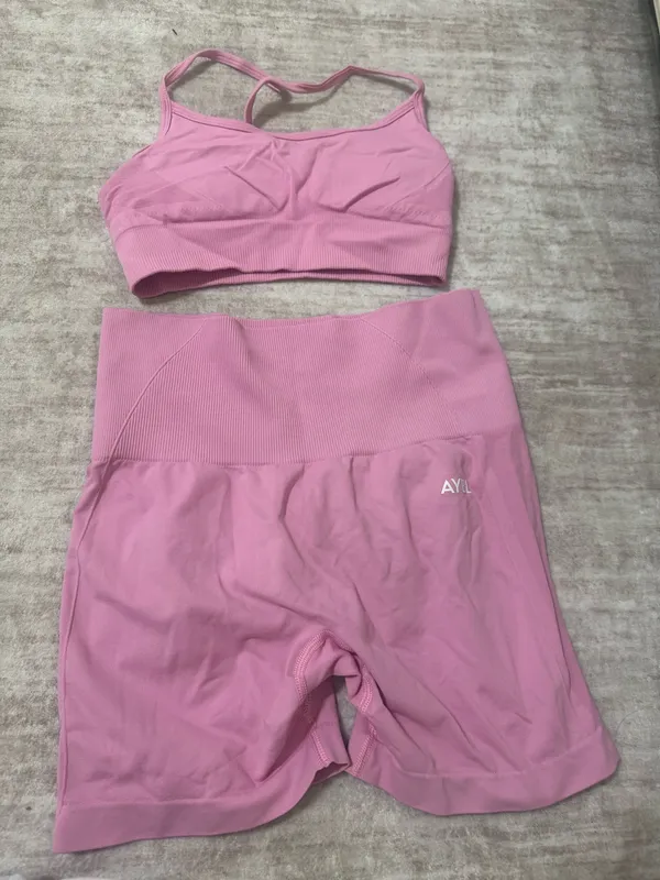 AYBL pink sports bra and shorts set top size xs shorts size S - Image 2
