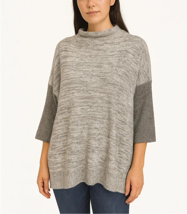 Kinross 100% Cashmere Marled Gray Taupe Mock Neck Dolman Sleeve Sweater S - Image 11
