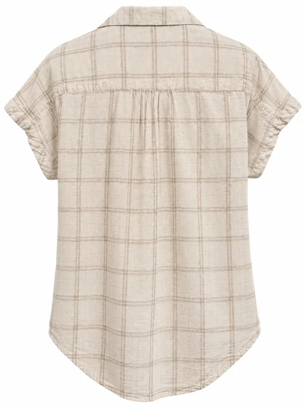 Women's Cream Plaid Button-Front Shirt - Lightweight Short Sleeve - Image 3