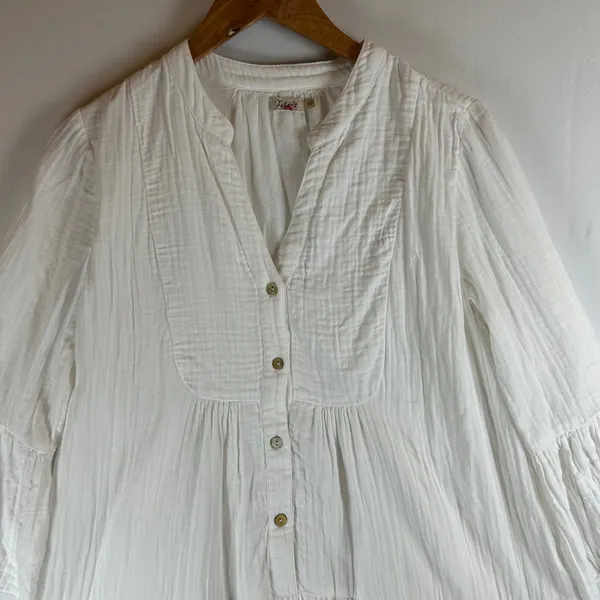 Faherty White Organic Cotton Gauze Tiered Bell Sleeve Mini Dress Small - Image 6