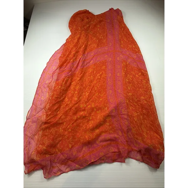 Finity Studio 100% silk Wrap dress vibrant pink‎ and orange floral Size 8 - Image 3