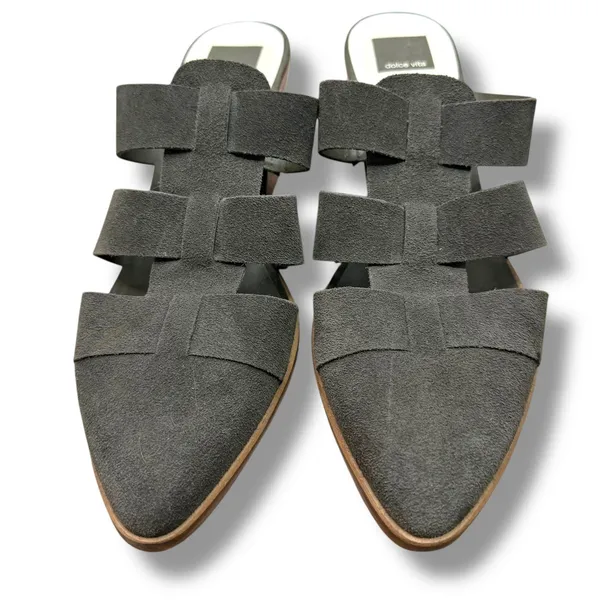 Dolce Vita Dark Grey Suede Pointed-Toe Fisherman Cage Slip-On Block Heel Mules - Image 4