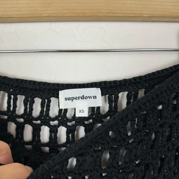 Revolve Superdown Black Crochet Midi Skirt Fringe - Image 7