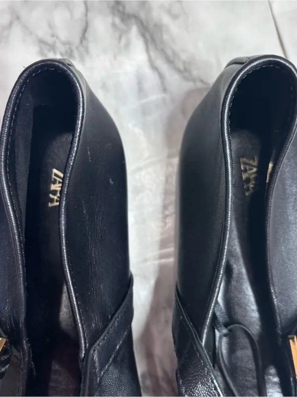 Zara Black Leather Mary Jane Loafers Gold Buckles size 38 NWT New casual - Image 5
