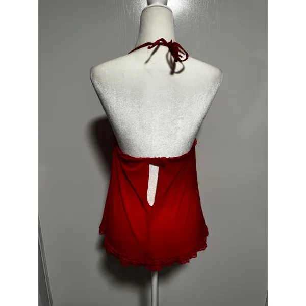 Vintage Red Lace Ruffle Trimmed Babydoll Lingerie Women's Cami Top size‎ Small - Image 3