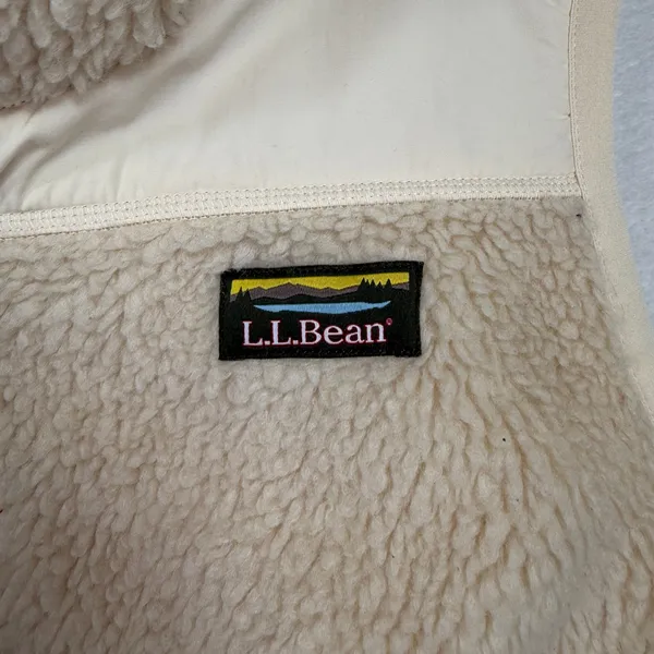L.L. Bean Large Sherpa Fleece Vest Mountain Classic Beige Cream Full Zip 519066 - Image 4
