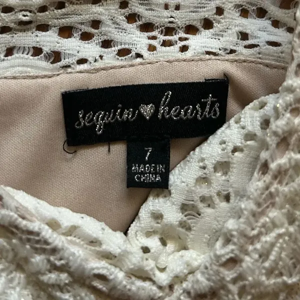 Sequin Hearts Glitter White Lace Mini Dress Junior’s Size 7 With Padded Bra NWOT - Image 3