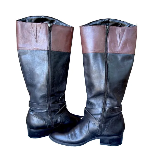 Lauren Ralph Lauren Menna W Leather Wide Calf Riding Boots Black Brown 7.5B - Image 2