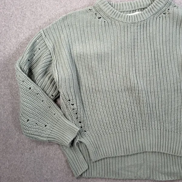 Altar'd State Women's Medium Sage Green Chunky Knit Sweater Cut Out High Low - Image 2