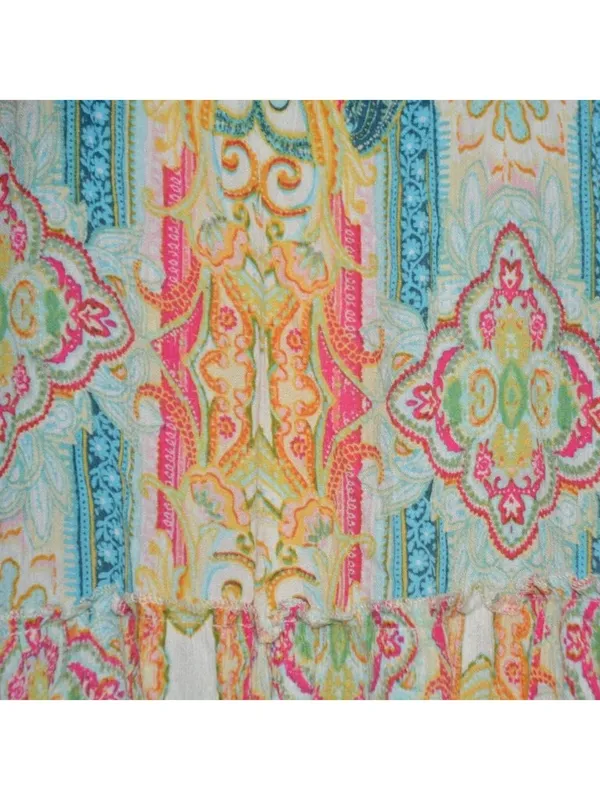 Elan Ibiza Tiered Mini Sun Dress Size M Sleeveless Colorful Paisley Boho Rayon - Image 3