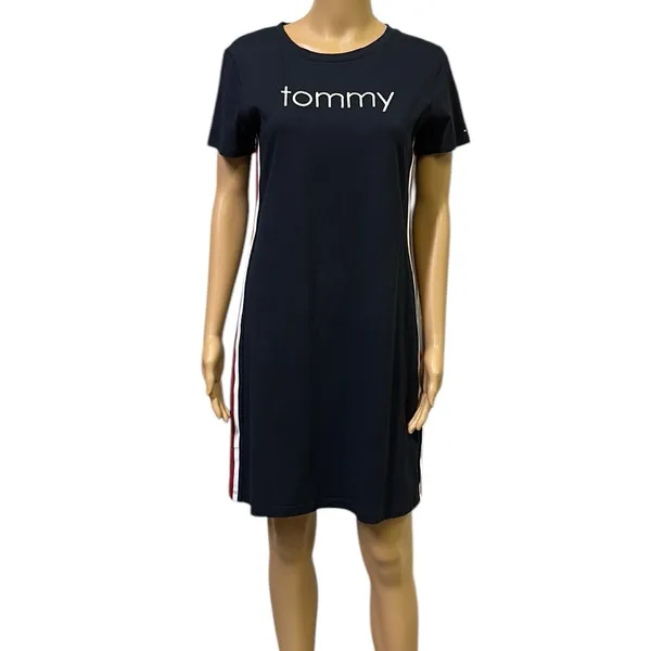 Tommy Hilfiger Embroidered Logo Blue Casual Short Sleeve Shirt Mini Dress Small - Image 2