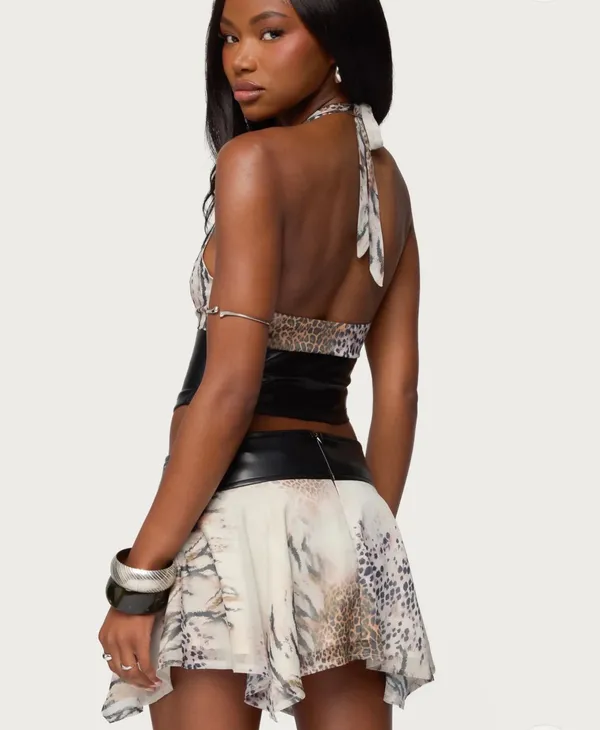 Edikted Letta Printed Chiffon Mini Skirt - Image 3