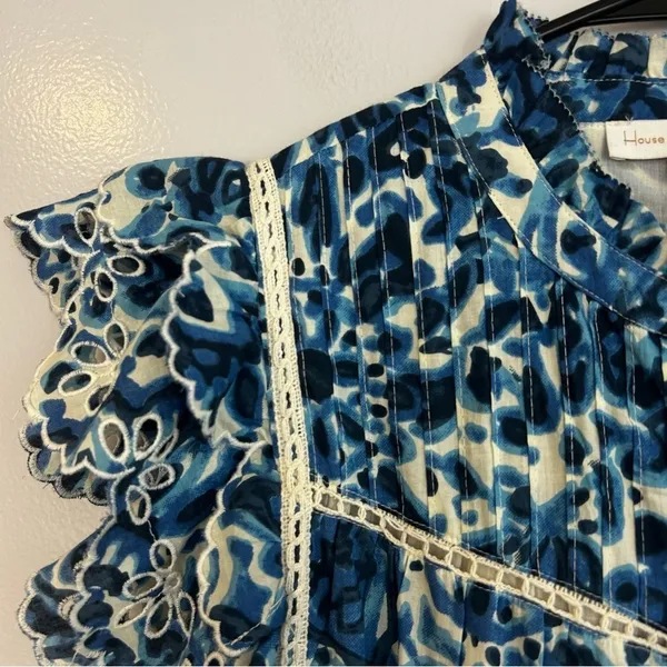 House of Harlow Melba Blue Floral Ruffle Button Front Sleeveless Mini Dress XS - Image 4