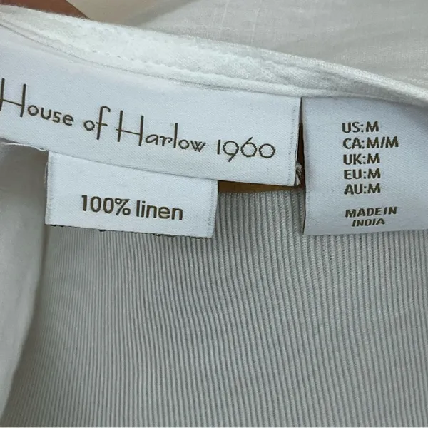 House of Harlow 1960 White Linen Embroidered Boxy Fit Top M - Image 3