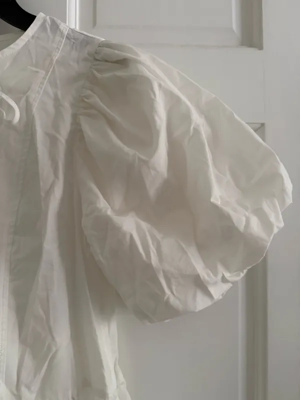 H&M White Puff Sleeve Tie Front Mini Dress - Image 4