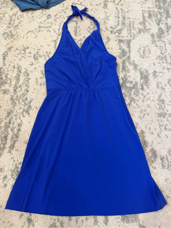 Athleta Go Anywhere Dress Size 2 Cobalt Blue Halter Knee Length - Image 2
