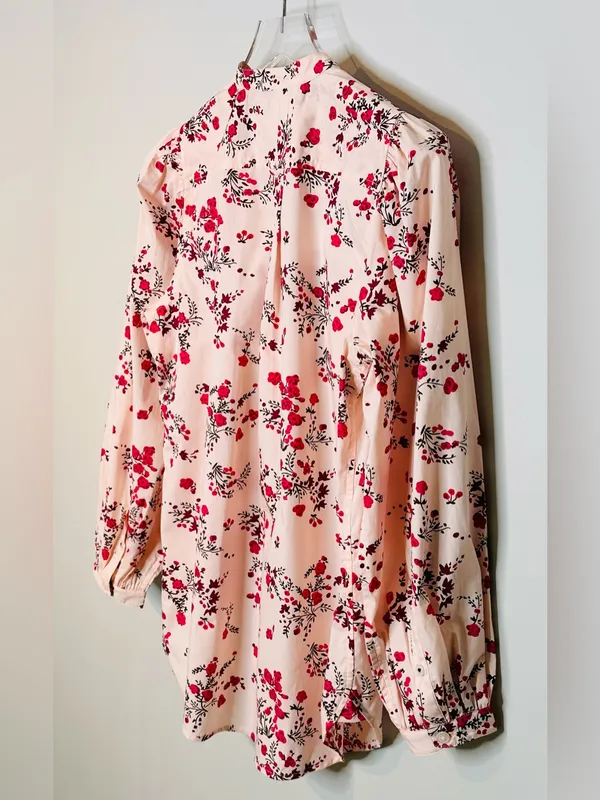 J.Crew Classic-Fit Collarless Puff Sleeve Pink Budding Floral Shirt Blouse NWT - Image 7