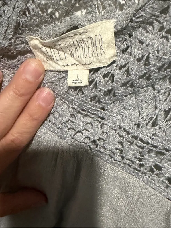 Sweet Wanderer Light‎ Gray Crochet Yoke Blouse - Image 2