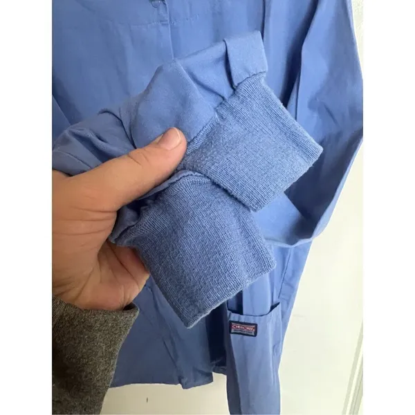 Cherokee Workwear Blue Long Sleeve Snap Button Up Scrub Top Woman’s Size XS - Image 3