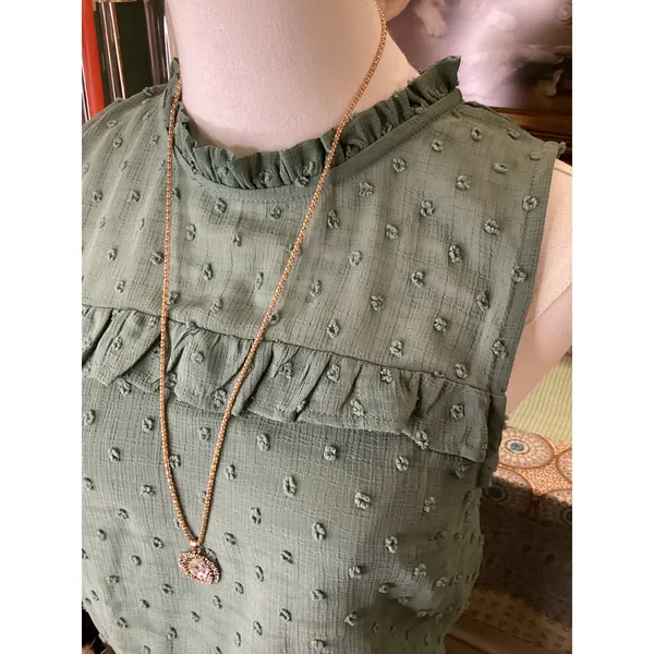 Monteau Los Angeles Sage Green Swiss Dot Ruffle Tiered Midi Dress Small - Image 2