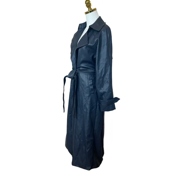 Jason Wu Navy Blue Faux Leather Trench Coat XS Double Breasted Designer $515 - Image 9