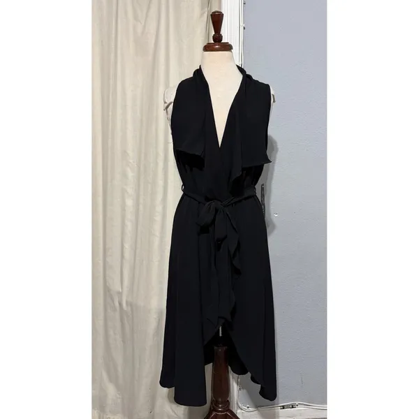 RMD Los Angeles Black Sleeveless Waterfall Duster Vest Belted Open‎ Front Small - Image 3