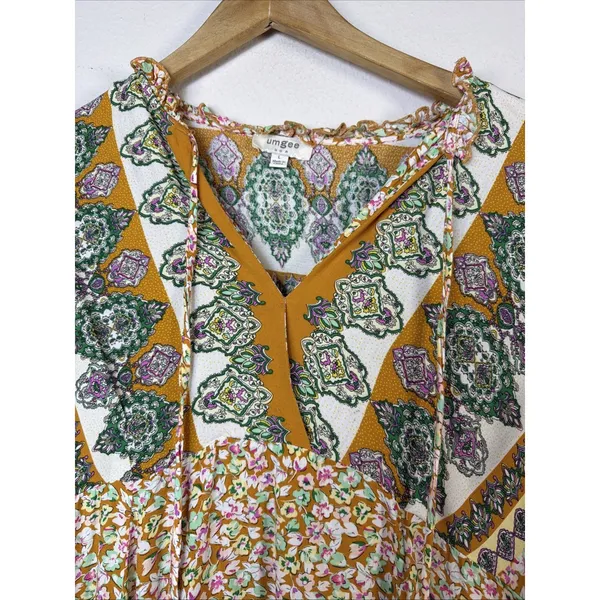 Umgee orange large Floral Shirt Midi Dress bohemian western 90's boho y2k casual - Image 7