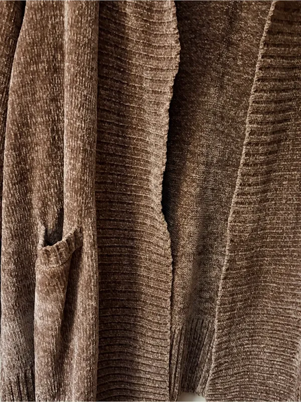 Orvis Brown Chenille Open-Front Shawl Cardigan - Image 5