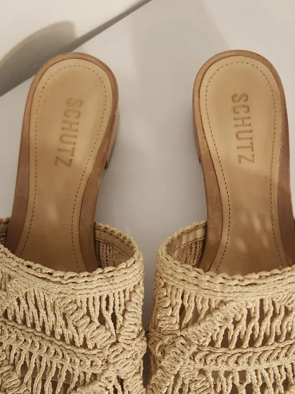Schutz Cream Macrame Slide Sandals with Leather Sole Size 7 - Image 5