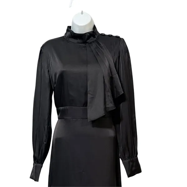 Alexia Admor Black Satin Mock Neck Drape Midi Dress Sz 4 D3401 - Image 4