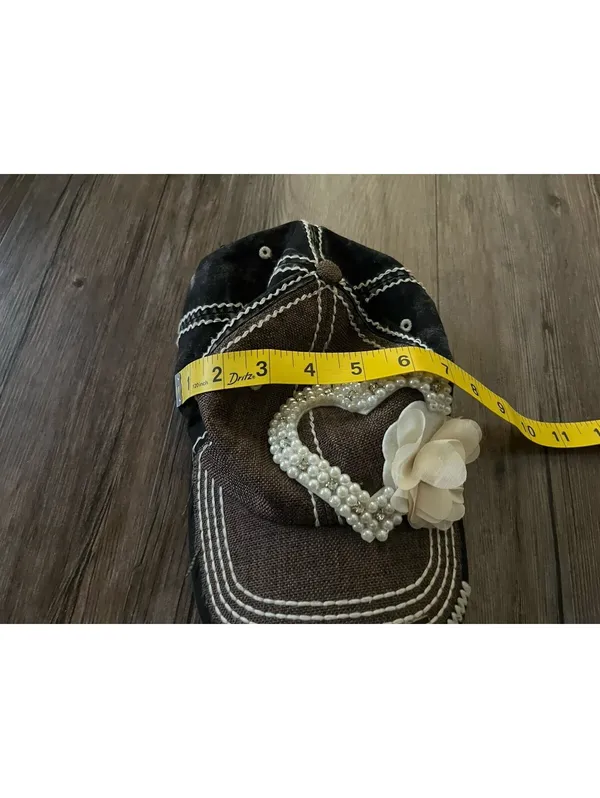 Olive & Pique Beaded Floral Heart Cap Brown Denim Y2K - Image 9
