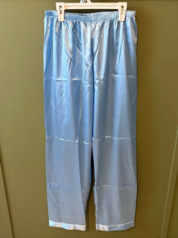 Light Blue Satin Button Front Pajama Set Size L - Image 5