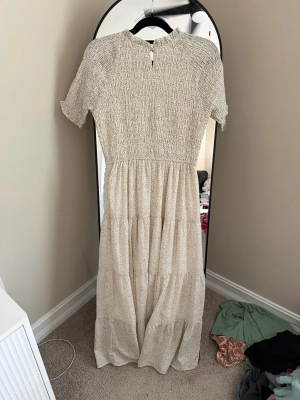 Polagram Cream Smocked Short Sleeve Tiered Maxi Dress - Image 7