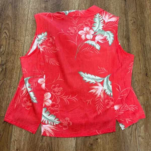 VTG‎ Caribbean Joe Red Tropical Floral Sleeveless Button Up Top Resort Womens L - Image 7