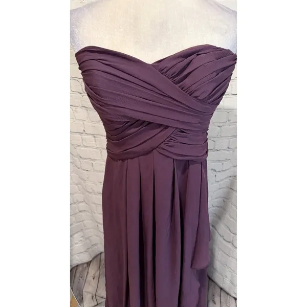 David’s Bridal Strapless Long Chiffon Bridesmaid Prom Party Dress Plum Size 10 - Image 2