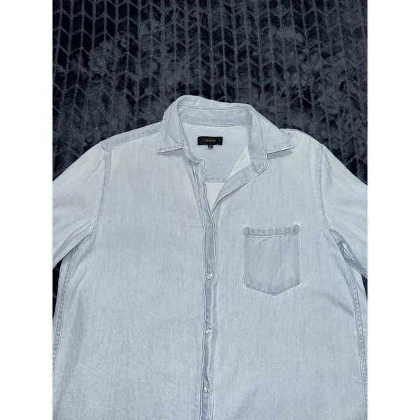 Quince Women's Chambray Shirt Dress Blue Cotton Button Up Mini Tunic Denim Sz S - Image 3