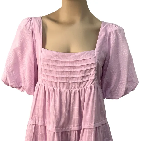Easel Pink Babydoll Puff Sleeve Pleated Tiered Dress NWT Small Cottage‎ Fairy - Image 3