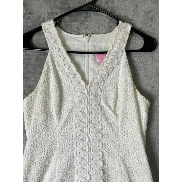 Lilly Pulitzer White Textured Embroidered Sheath Dress Sleeveless Women's Size 0 - Image 2