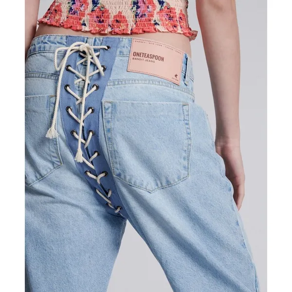 nwt 28 / 6 Womens One Teaspoon Relaxed Fit Laced Bandit Jeans Lace Up Best Blue - Image 5